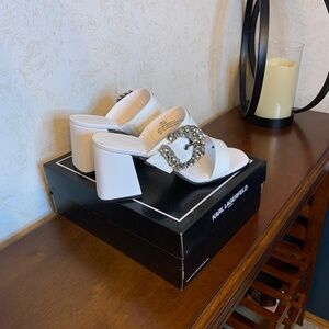 Karl Lagerfeld, white leather sandal, heels, size 10